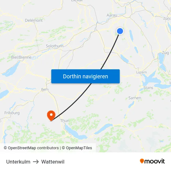 Unterkulm to Wattenwil map