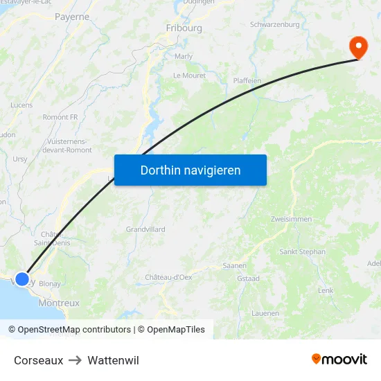 Corseaux to Wattenwil map