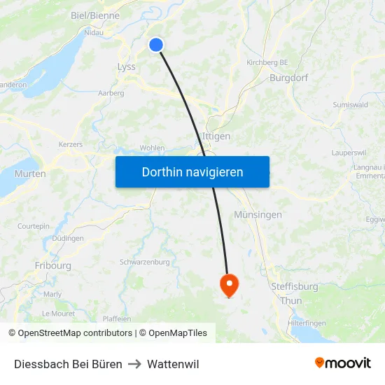 Diessbach Bei Büren to Wattenwil map