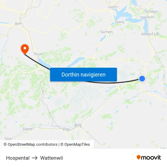 Hospental to Wattenwil map