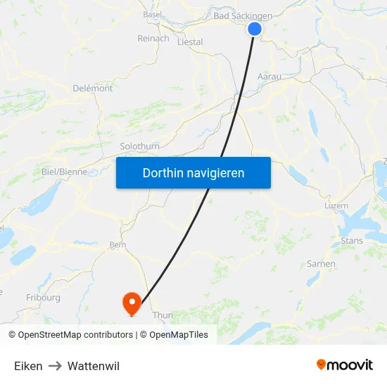 Eiken to Wattenwil map