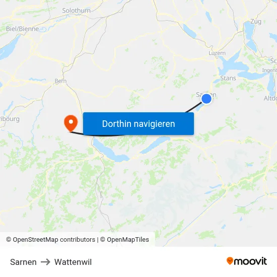 Sarnen to Wattenwil map
