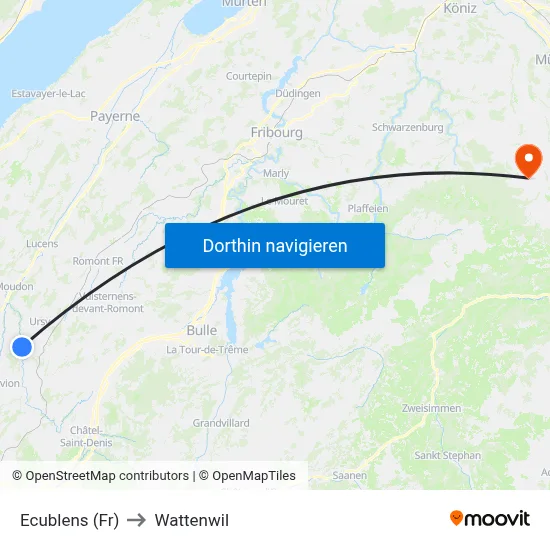 Ecublens (Fr) to Wattenwil map
