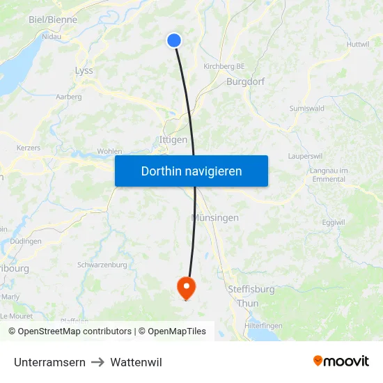 Unterramsern to Wattenwil map