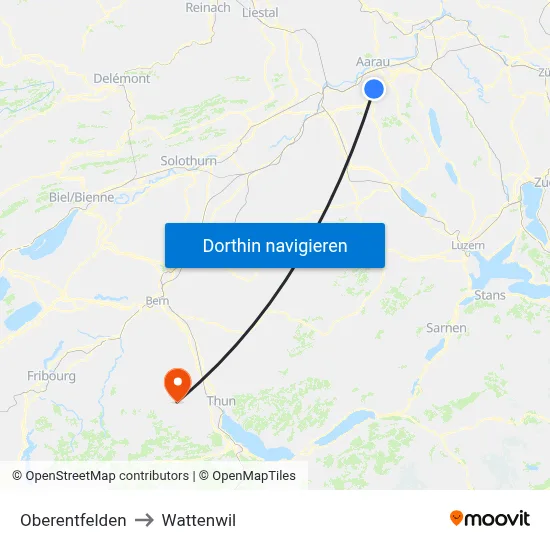 Oberentfelden to Wattenwil map