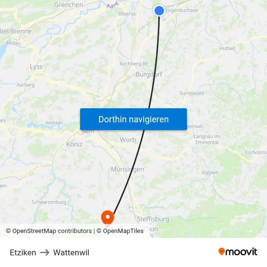 Etziken to Wattenwil map