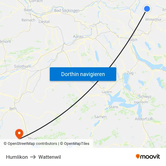 Humlikon to Wattenwil map
