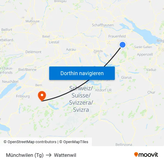 Münchwilen (Tg) to Wattenwil map