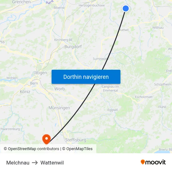 Melchnau to Wattenwil map