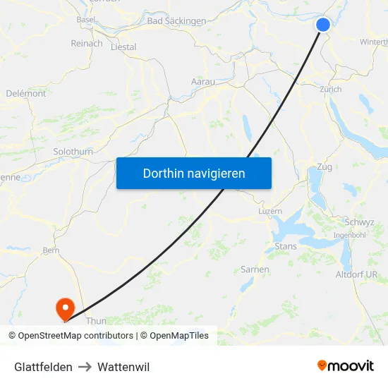 Glattfelden to Wattenwil map