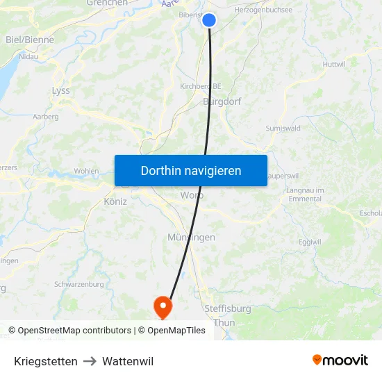 Kriegstetten to Wattenwil map