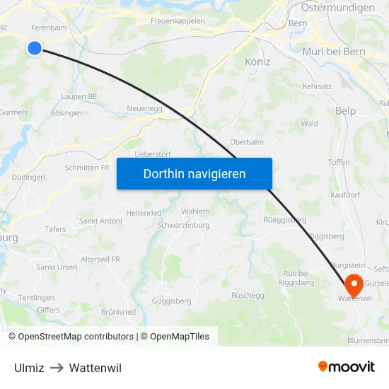 Ulmiz to Wattenwil map