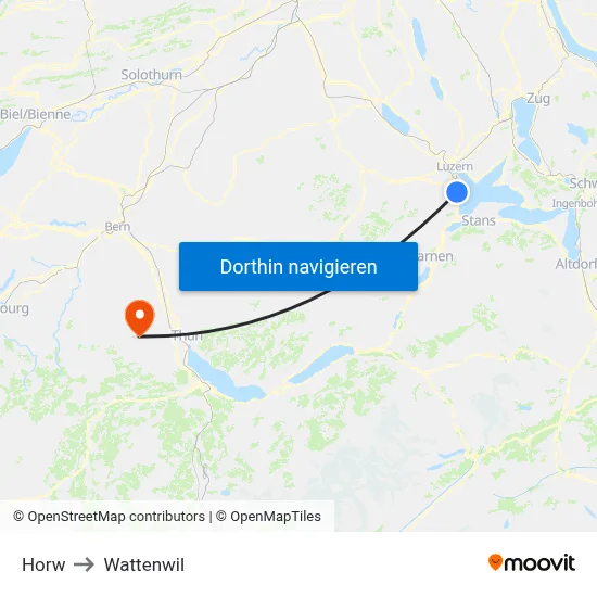 Horw to Wattenwil map