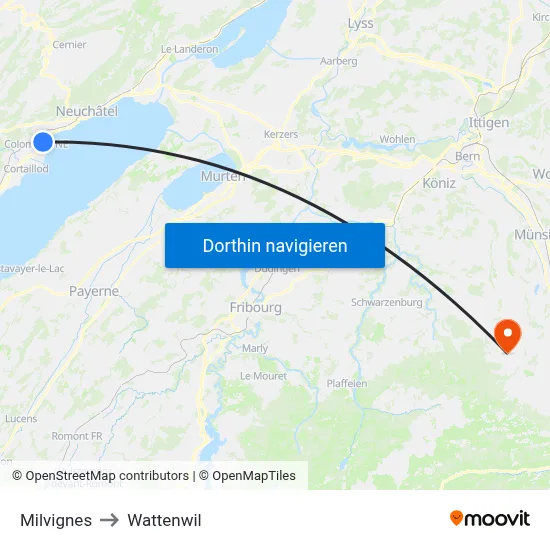 Milvignes to Wattenwil map