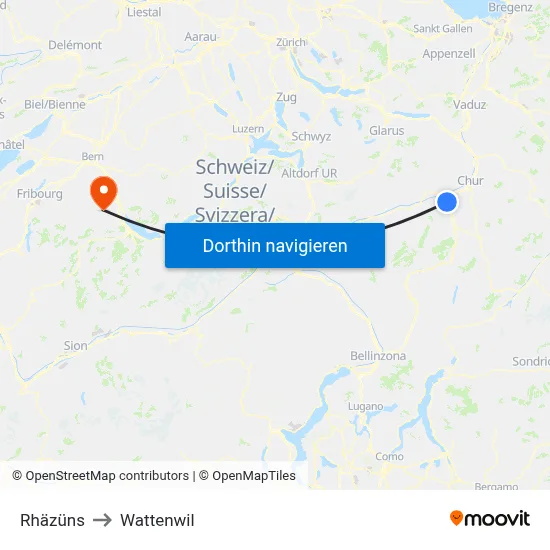 Rhäzüns to Wattenwil map