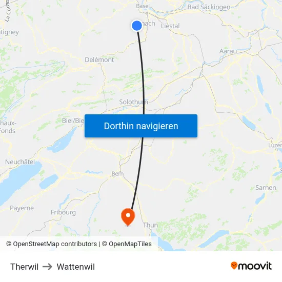 Therwil to Wattenwil map