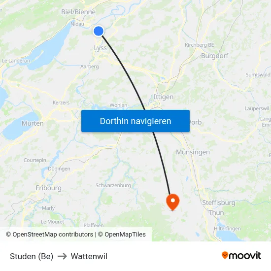 Studen (Be) to Wattenwil map