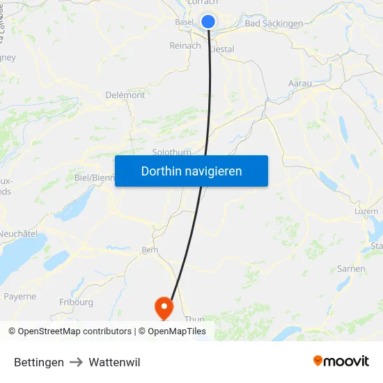 Bettingen to Wattenwil map