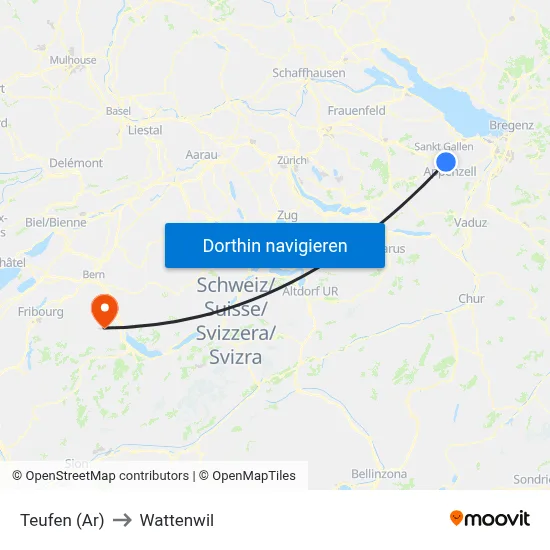 Teufen (Ar) to Wattenwil map
