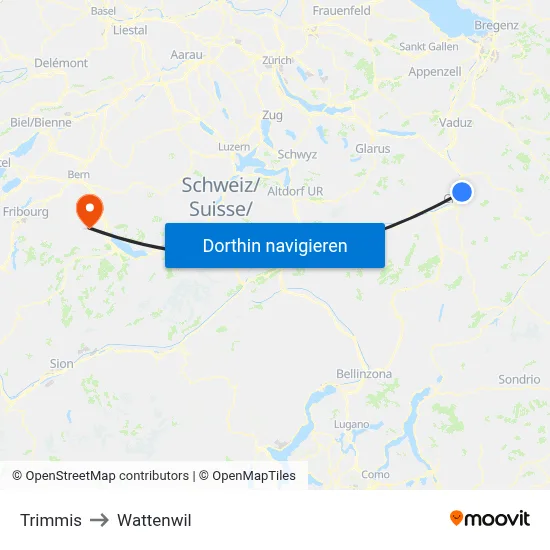 Trimmis to Wattenwil map