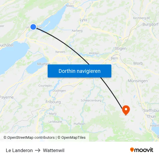 Le Landeron to Wattenwil map