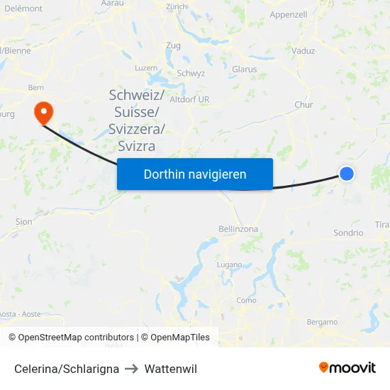 Celerina/Schlarigna to Wattenwil map