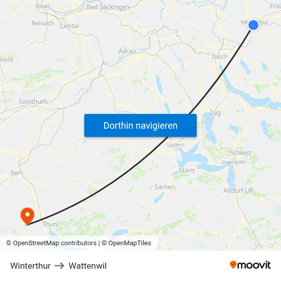 Winterthur to Wattenwil map