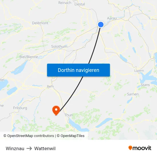 Winznau to Wattenwil map