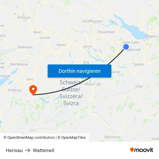 Herisau to Wattenwil map