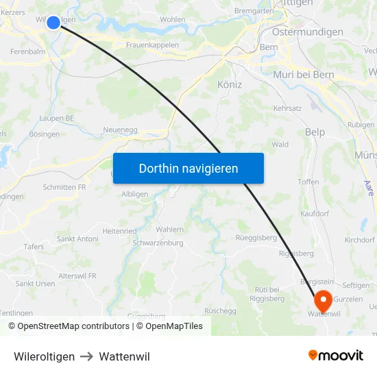 Wileroltigen to Wattenwil map