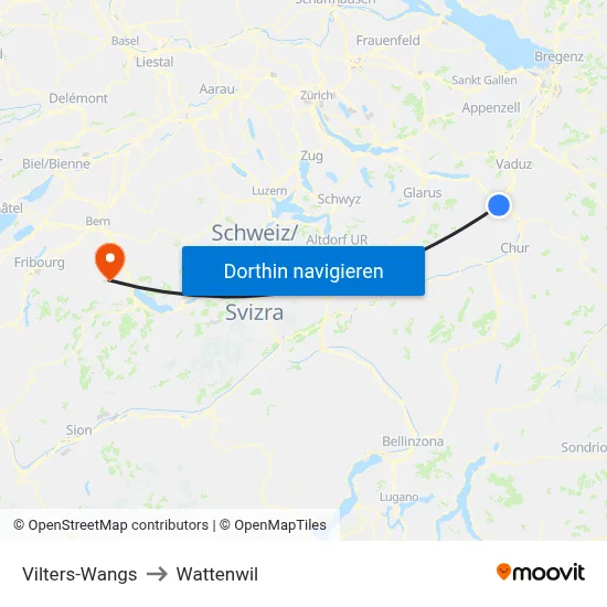 Vilters-Wangs to Wattenwil map