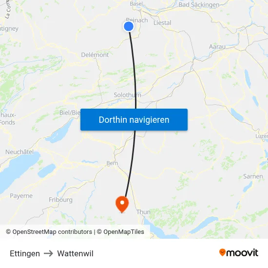 Ettingen to Wattenwil map