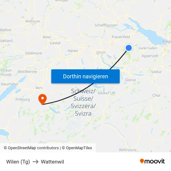 Wilen (Tg) to Wattenwil map