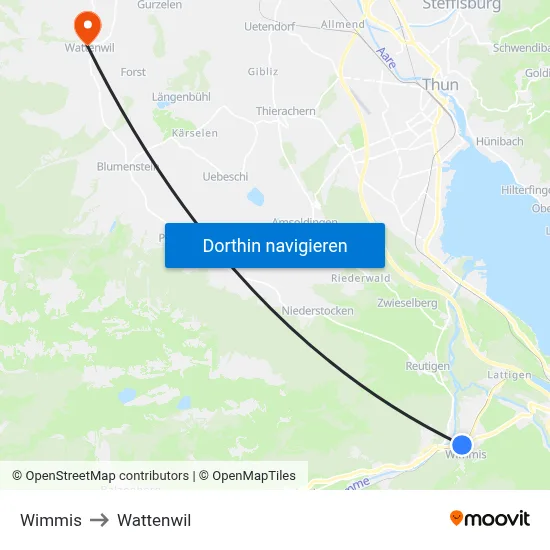 Wimmis to Wattenwil map
