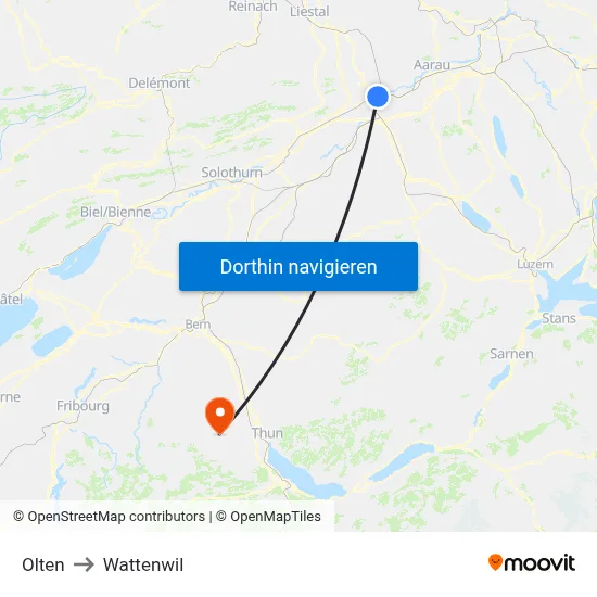 Olten to Wattenwil map