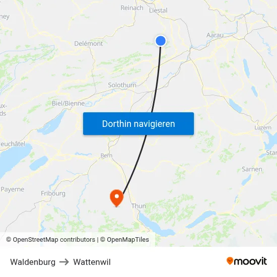 Waldenburg to Wattenwil map