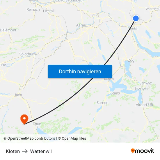 Kloten to Wattenwil map