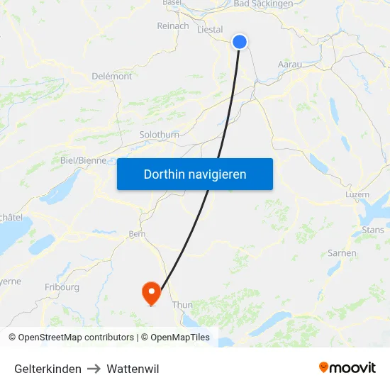 Gelterkinden to Wattenwil map
