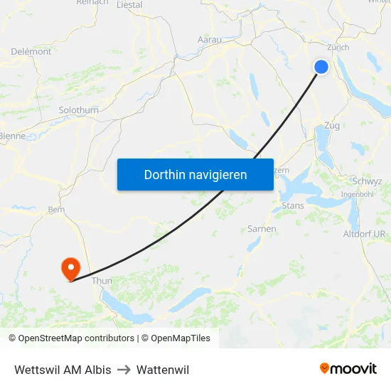 Wettswil AM Albis to Wattenwil map
