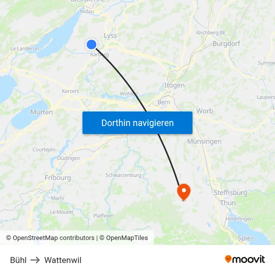 Bühl to Wattenwil map