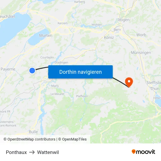 Ponthaux to Wattenwil map