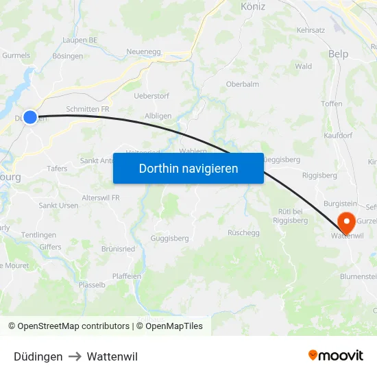 Düdingen to Wattenwil map