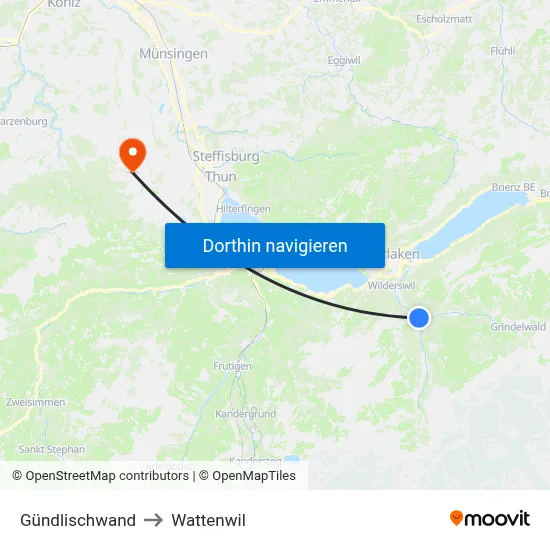 Gündlischwand to Wattenwil map