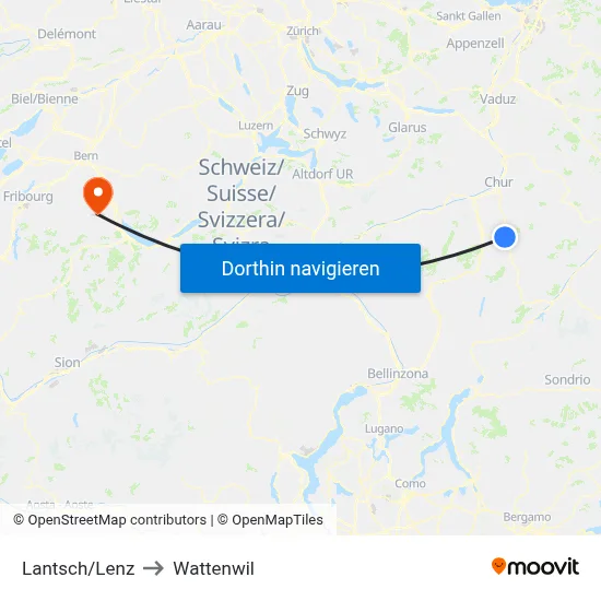 Lantsch/Lenz to Wattenwil map