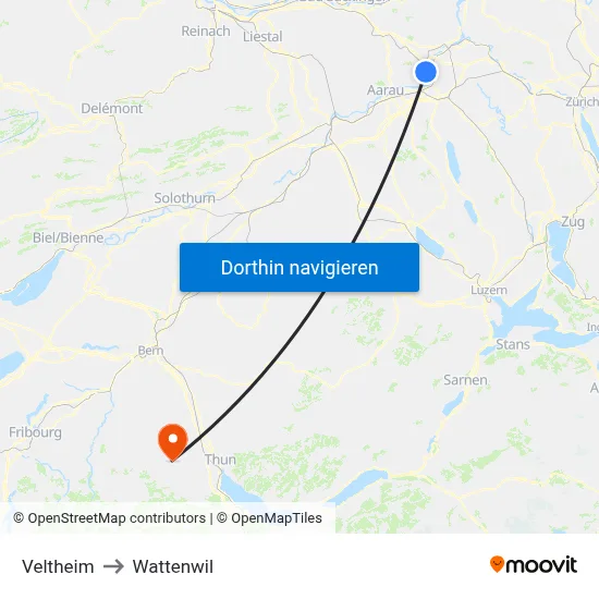 Veltheim to Wattenwil map