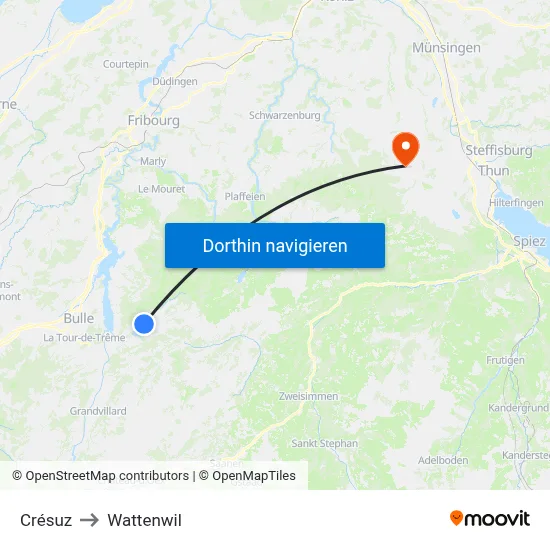 Crésuz to Wattenwil map