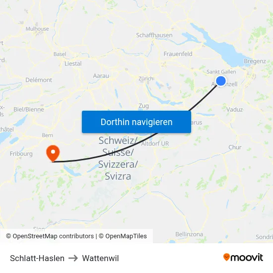 Schlatt-Haslen to Wattenwil map