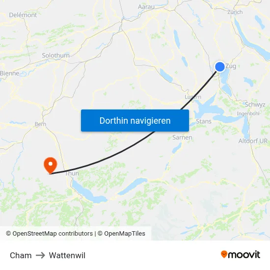 Cham to Wattenwil map