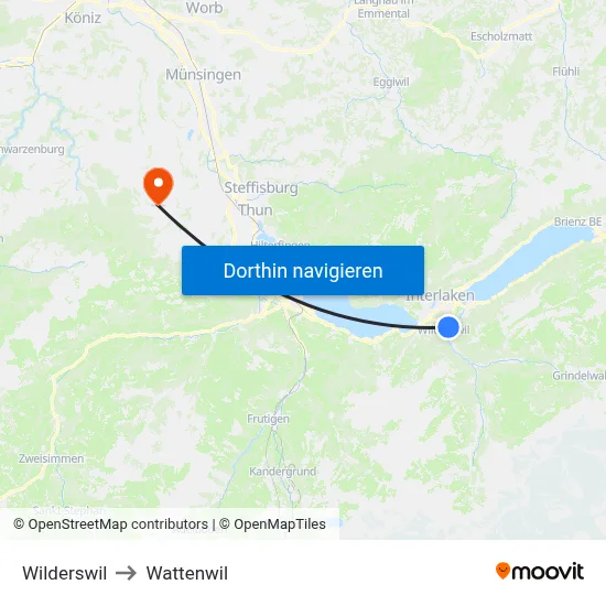 Wilderswil to Wattenwil map