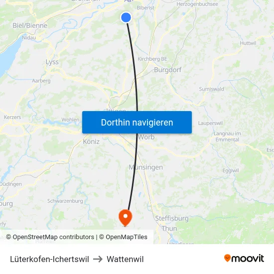 Lüterkofen-Ichertswil to Wattenwil map